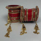 Small pearl Bridal Bangdi Red/Maroon Lac Chura Set with | 24 Bangles | Dangling Chain Structure | for Women and Girls