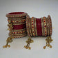 Bridal Maroon Lac Chura Set with Red and Yellow Stones and Floral Teardrop Arrangement | 24 Bangles | Dangling Chains | for Women and Girls