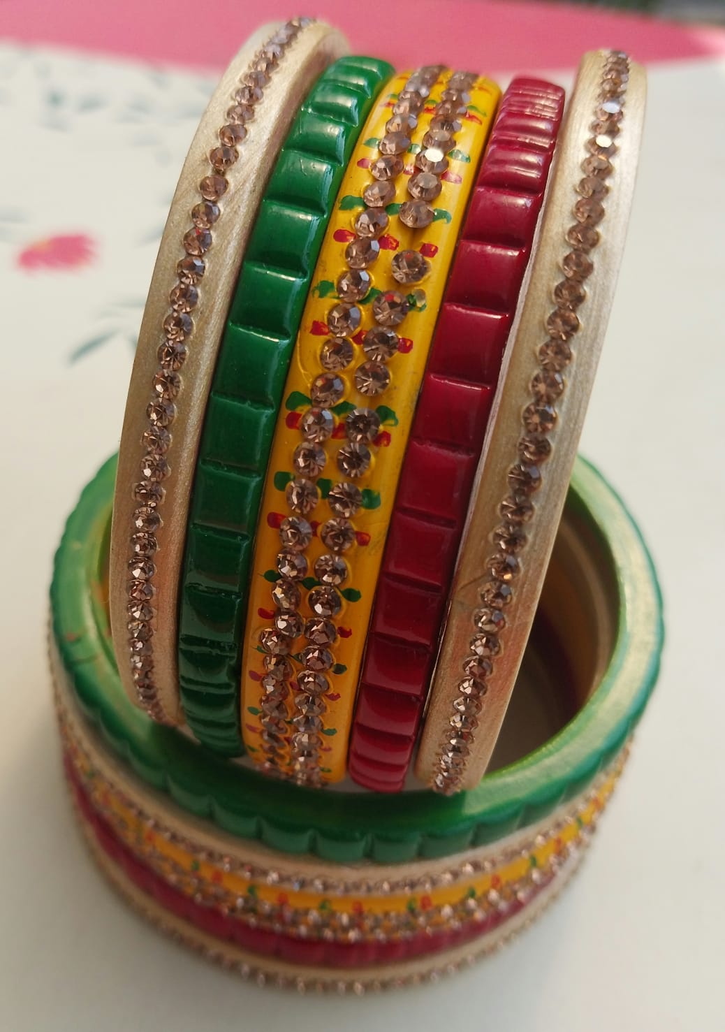 Traditional Tricolor Lac Bangle | set of 10 | For women & girls