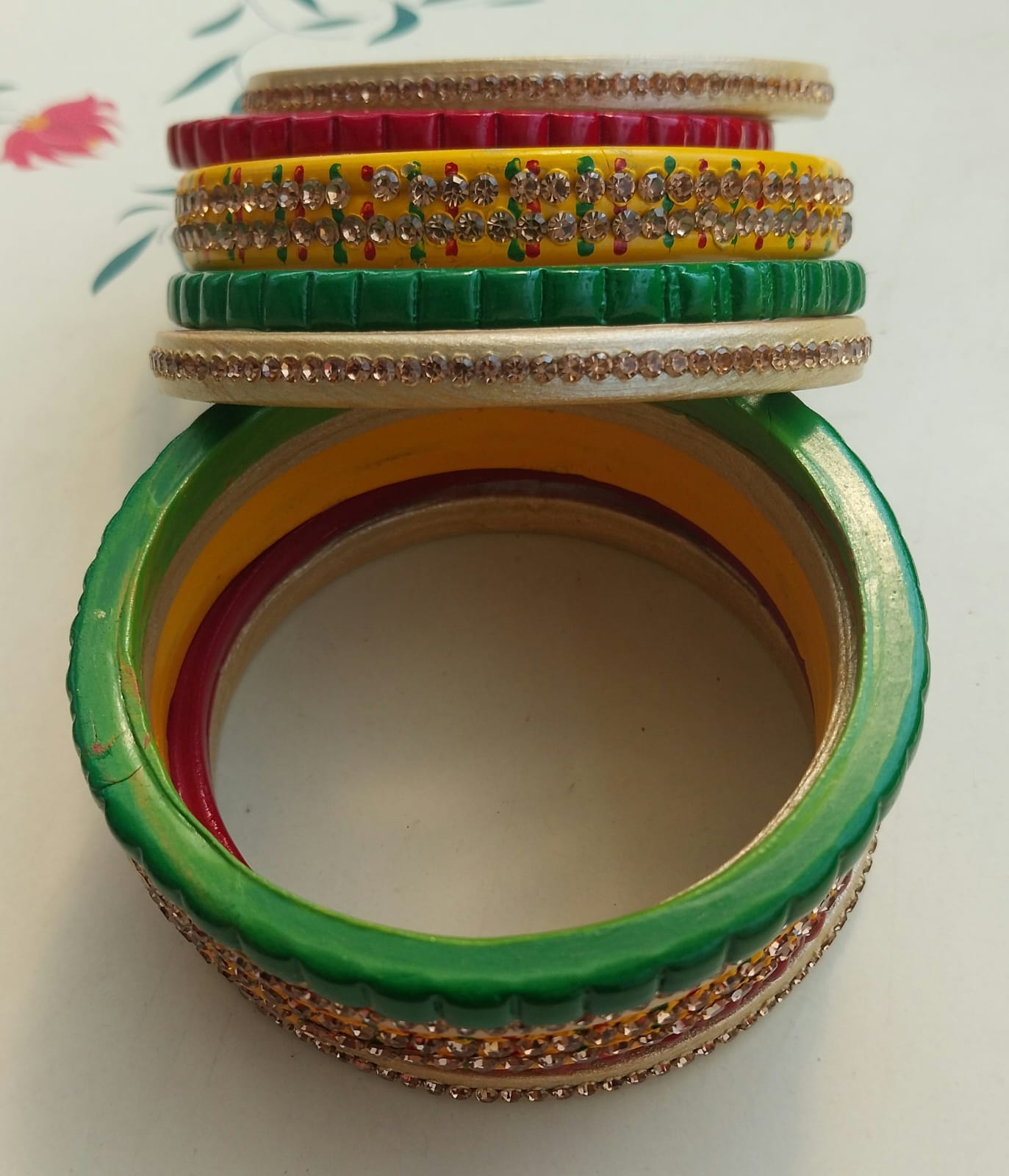 Traditional Tricolor Lac Bangle | set of 10 | For women & girls