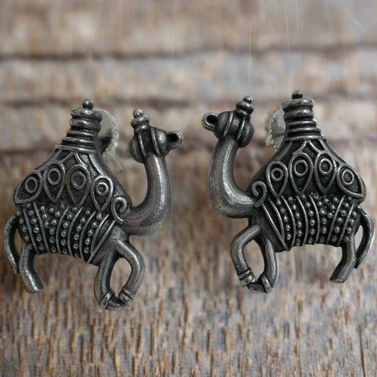 Camel German silver Oxidise Carved Traditional Earrings | For Girls and Women