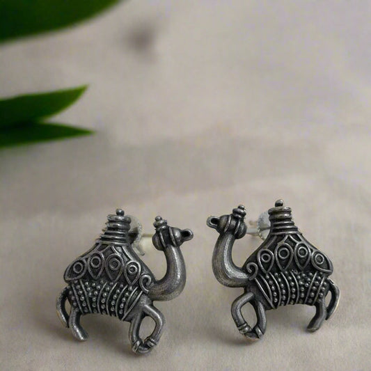 Camel German silver Oxidise Carved Traditional Earrings | For Girls and Women
