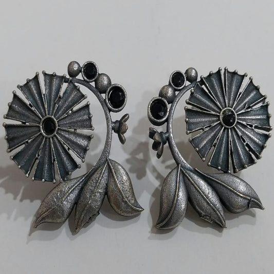 Floral Pearl Tri-Leaf German silver Oxidise Traditional Earrings | For Girls and Women