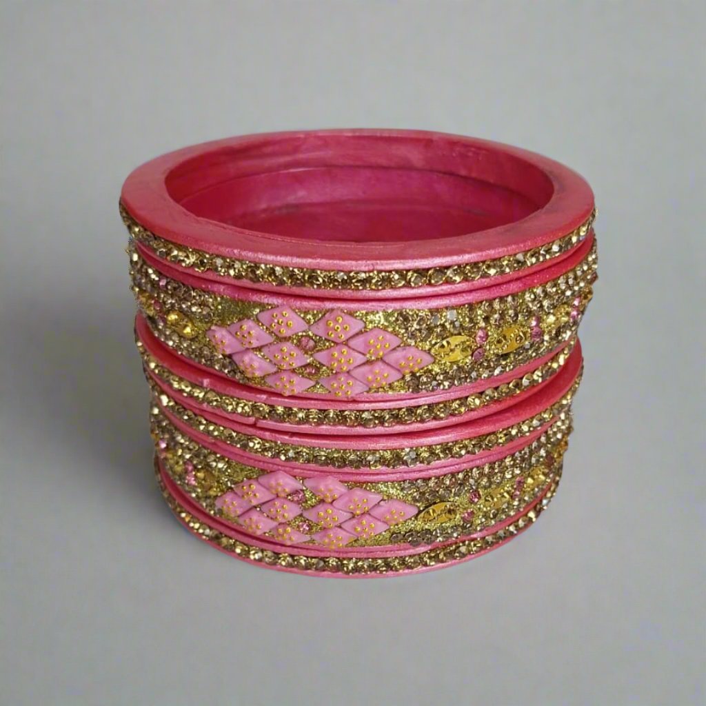 Pink Lakh/Lac  Floral Bliss Traditional Bangles | For Girls and Women