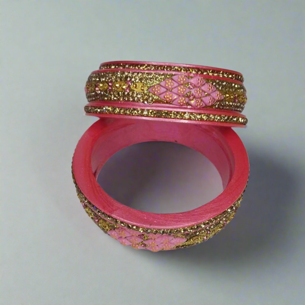 Pink Lakh/Lac  Floral Bliss Traditional Bangles | For Girls and Women