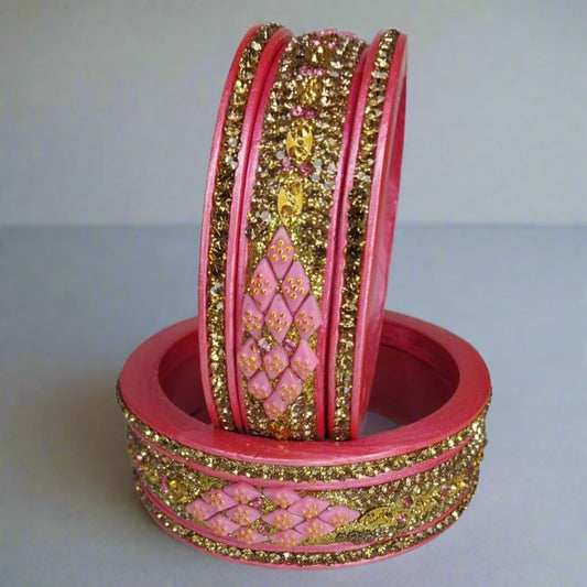 Pink Lakh/Lac  Floral Bliss Traditional Bangles | For Girls and Women