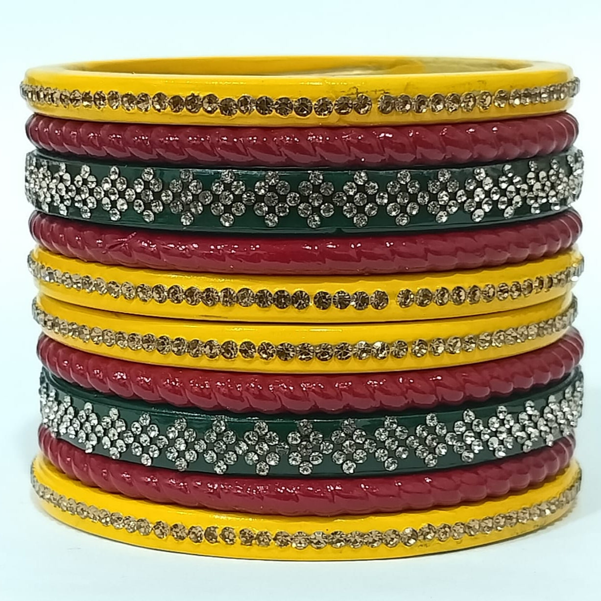 Karva Chauth Special Red Yellow Green Lakh traditional Bangles Set | for women and girls