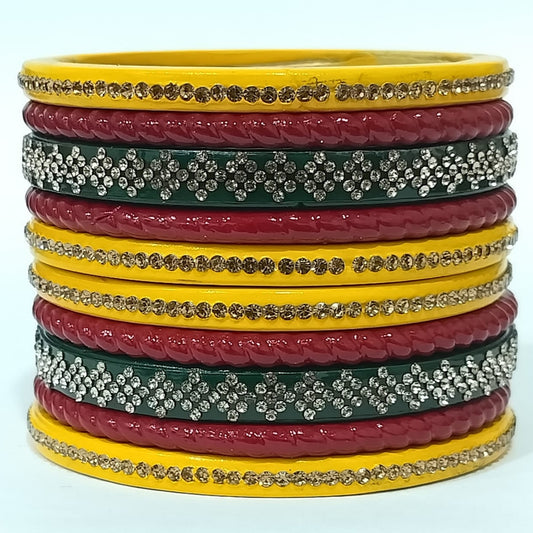 Karva Chauth Special Red Yellow Green Lakh traditional Bangles Set | for women and girls