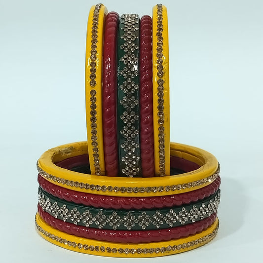 Karva Chauth Special Red Yellow Green Lakh traditional Bangles Set | for women and girls