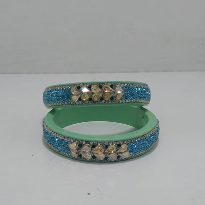 Sky Blue Colour Kundan Topaz Fitted Kada Latest Design Rajasthani Bangles | Set of 2 lakh Bangles | Traditional Kada | For Women and Girls