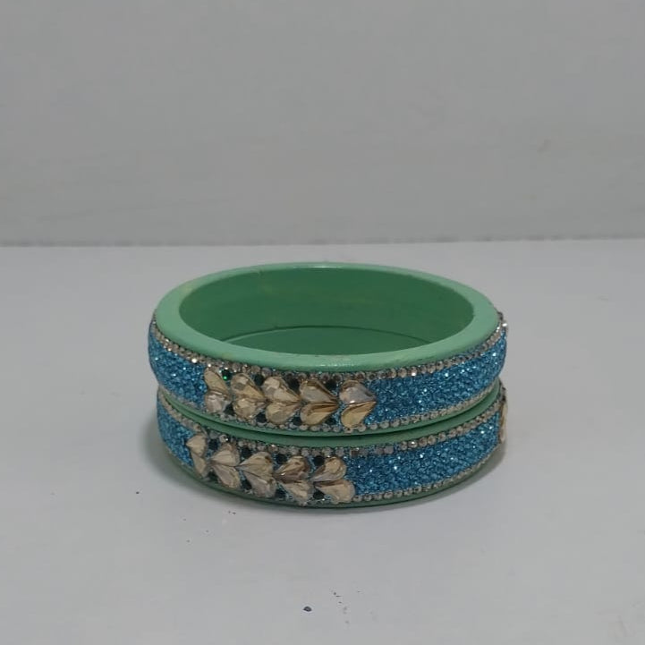 Sky Blue Colour Kundan Topaz Fitted Kada Latest Design Rajasthani Bangles | Set of 2 lakh Bangles | Traditional Kada | For Women and Girls