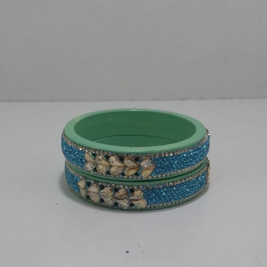 Sky Blue Colour Kundan Topaz Fitted Kada Latest Design Rajasthani Bangles | Set of 2 lakh Bangles | Traditional Kada | For Women and Girls