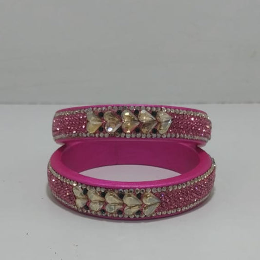 Pink Colour Kundan Topaz Fitted Kada Latest Design Rajasthani Bangles | Set of 2 lakh Bangles | Traditional Kada | For Women and Girls