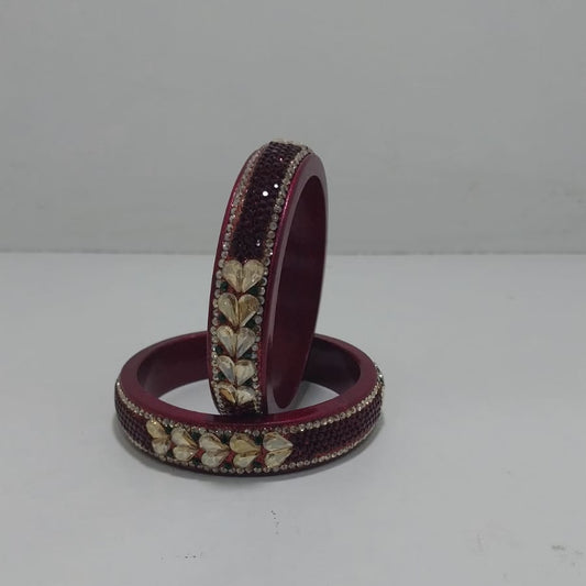 Maroon Colour Kundan Topaz Fitted Kada Latest Design Rajasthani Bangles | Set of 2 lakh Bangles | Traditional Kada | For Women and Girls