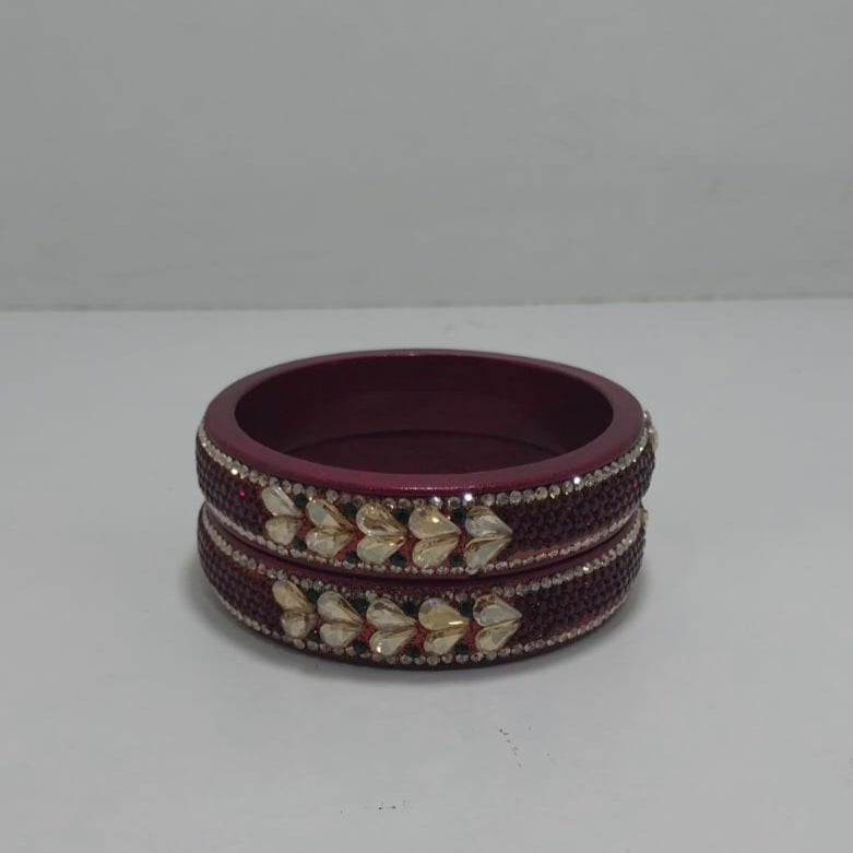 Maroon Colour Kundan Topaz Fitted Kada Latest Design Rajasthani Bangles | Set of 2 lakh Bangles | Traditional Kada | For Women and Girls