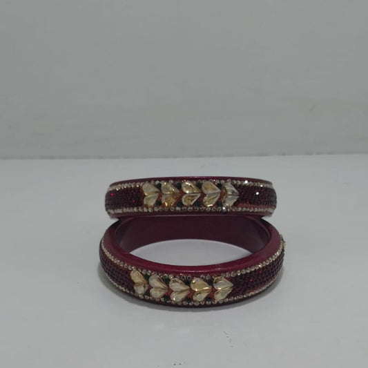 Maroon Colour Kundan Topaz Fitted Kada Latest Design Rajasthani Bangles | Set of 2 lakh Bangles | Traditional Kada | For Women and Girls
