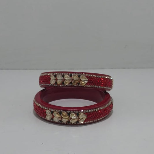 Red Colour Kundan Topaz Fitted Kada Latest Design Rajasthani Bangles | Set of 2 lakh Bangles | Traditional Kada | For Women and Girls