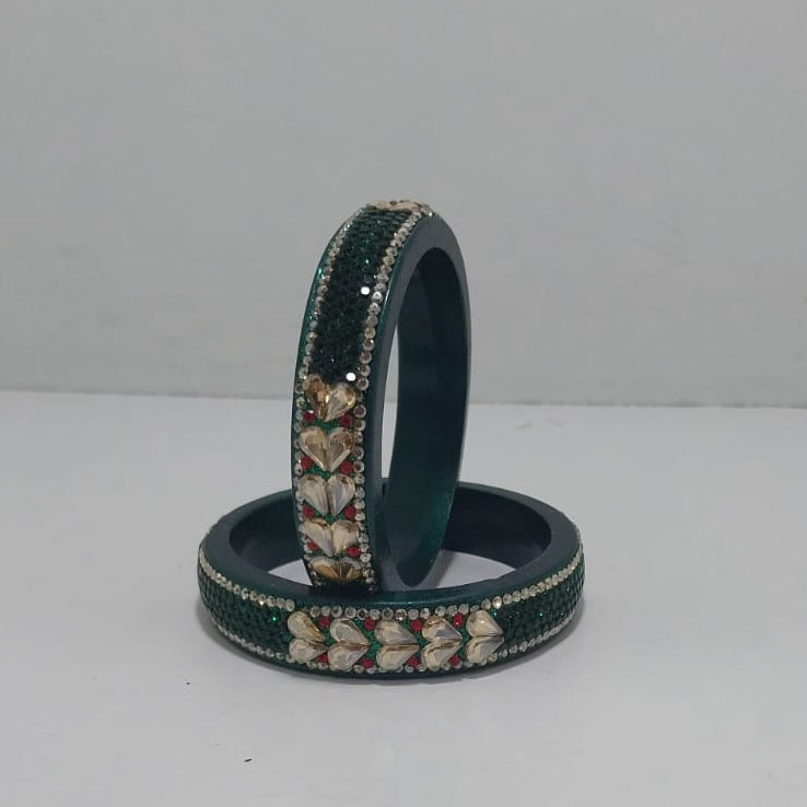 Green Kundan Topaz Fitted Kada Latest Design Rajasthani Bangles | Set of 2 lakh Bangles | Traditional Kada | For Women and Girls