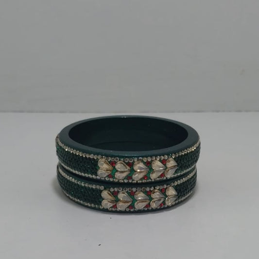 Green Kundan Topaz Fitted Kada Latest Design Rajasthani Bangles | Set of 2 lakh Bangles | Traditional Kada | For Women and Girls