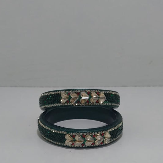 Green Kundan Topaz Fitted Kada Latest Design Rajasthani Bangles | Set of 2 lakh Bangles | Traditional Kada | For Women and Girls