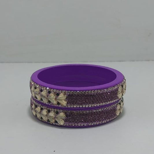 Lavender Colour Kundan Topaz Fitted Kada Latest Design Rajasthani Bangles | Set of 2 lakh Bangles | Traditional Kada | For Women and Girls