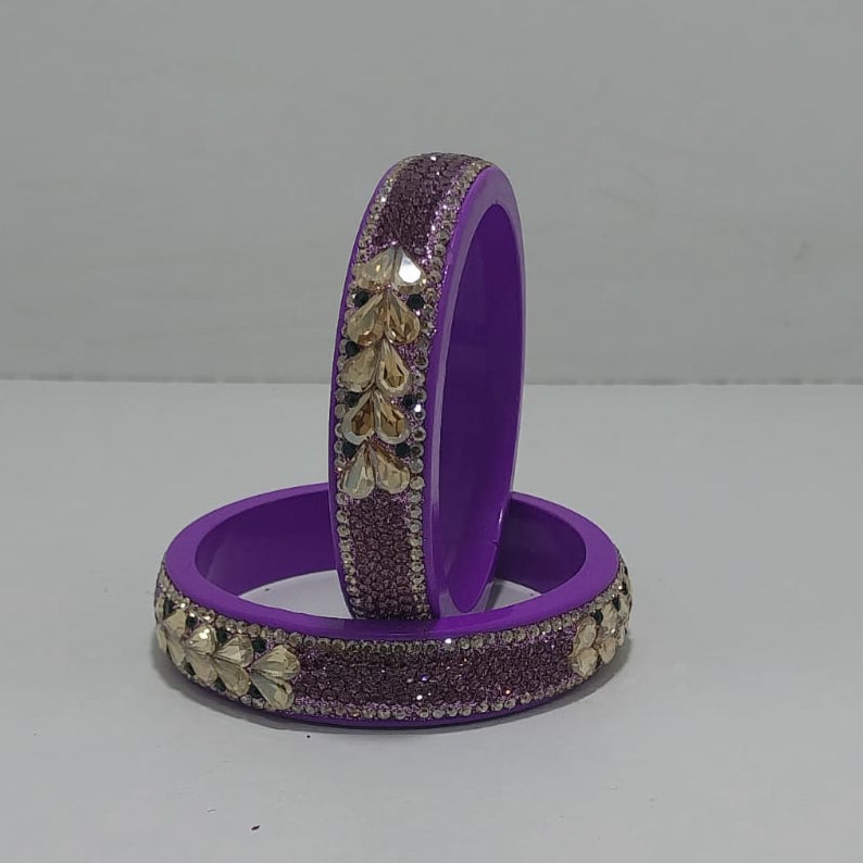 Lavender Colour Kundan Topaz Fitted Kada Latest Design Rajasthani Bangles | Set of 2 lakh Bangles | Traditional Kada | For Women and Girls