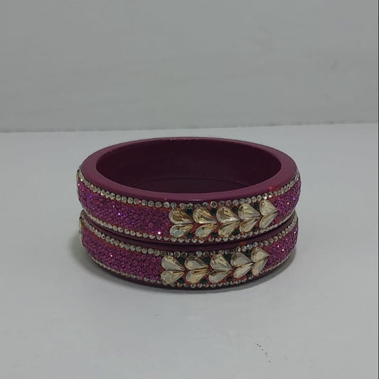 Rani Colour Kundan Topaz Fitted Kada Latest Design Rajasthani Bangles | Set of 2 lakh Bangles | Traditional Kada | For Women and Girls