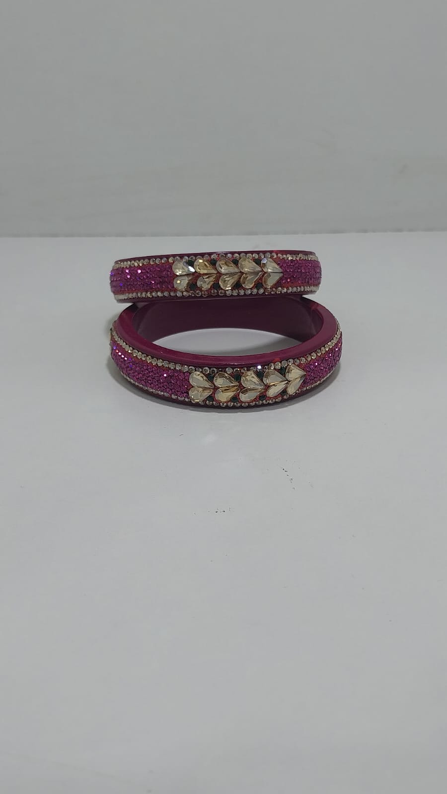 Rani Colour Kundan Topaz Fitted Kada Latest Design Rajasthani Bangles | Set of 2 lakh Bangles | Traditional Kada | For Women and Girls