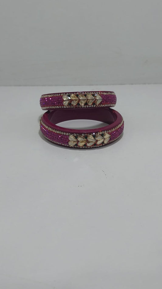 Rani Colour Kundan Topaz Fitted Kada Latest Design Rajasthani Bangles | Set of 2 lakh Bangles | Traditional Kada | For Women and Girls