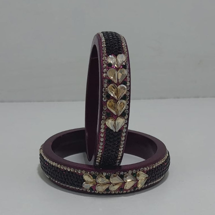 Dark Maroon Colour Kundan Topaz Fitted Kada Latest Design Rajasthani Bangles | Set of 2 lakh Bangles | Traditional Kada | For Women and Girls