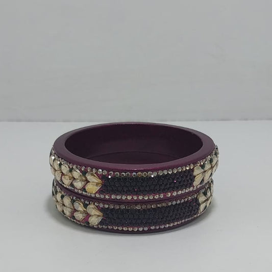 Dark Maroon Colour Kundan Topaz Fitted Kada Latest Design Rajasthani Bangles | Set of 2 lakh Bangles | Traditional Kada | For Women and Girls