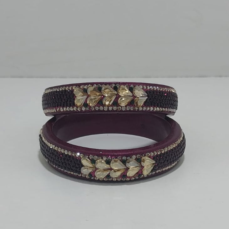 Dark Maroon Colour Kundan Topaz Fitted Kada Latest Design Rajasthani Bangles | Set of 2 lakh Bangles | Traditional Kada | For Women and Girls