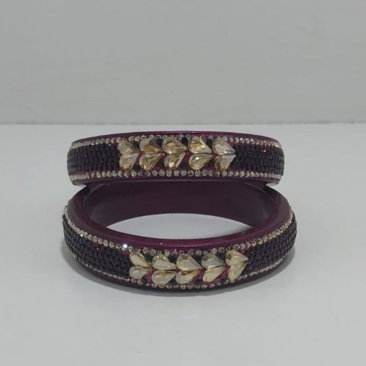 Dark Maroon Colour Kundan Topaz Fitted Kada Latest Design Rajasthani Bangles | Set of 2 lakh Bangles | Traditional Kada | For Women and Girls