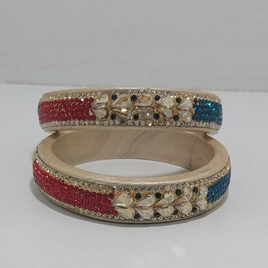 Multi Kundan Topaz Fitted Kada Latest Design Rajasthani Bangles | Set of 2 lakh Bangles | Traditional Kada | For Women and Girls