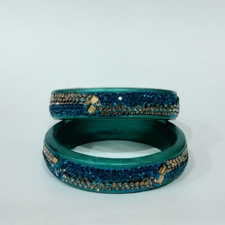 Firozi Colour Kundan Topaz Fitted Kada Latest Design Rajasthani Bangles | Set of 2 lakh Bangles | Traditional Kada | For Women and Girls