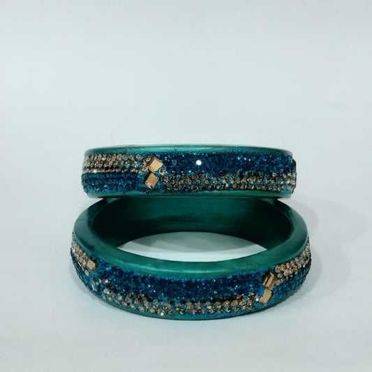 Firozi Colour Kundan Topaz Fitted Kada Latest Design Rajasthani Bangles | Set of 2 lakh Bangles | Traditional Kada | For Women and Girls
