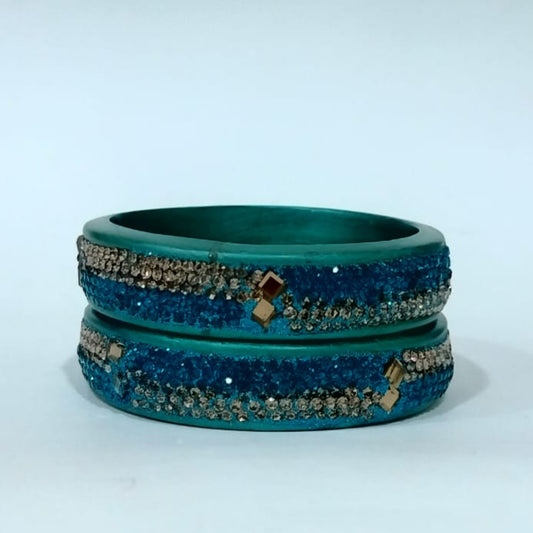 Firozi Colour Kundan Topaz Fitted Kada Latest Design Rajasthani Bangles | Set of 2 lakh Bangles | Traditional Kada | For Women and Girls