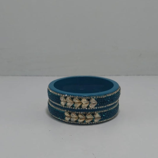 Traditional Firozi Colour Kundan Topaz Fitted Kada Latest Design Rajasthani Bangles | Set of 2 lakh Bangles | Traditional Kada | For Women and Girls