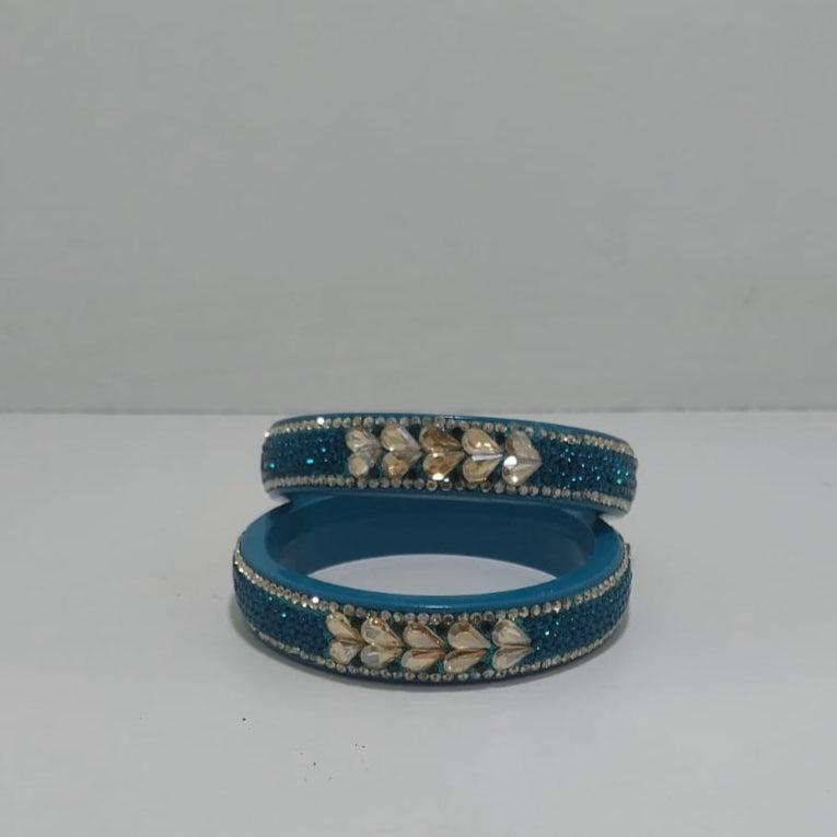 Traditional Firozi Colour Kundan Topaz Fitted Kada Latest Design Rajasthani Bangles | Set of 2 lakh Bangles | Traditional Kada | For Women and Girls