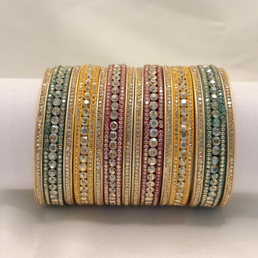 Karva Chauth Special Rajasthani Lac Bangles Set, Multi Colour Traditional Lakh Chuda,14 Pieces