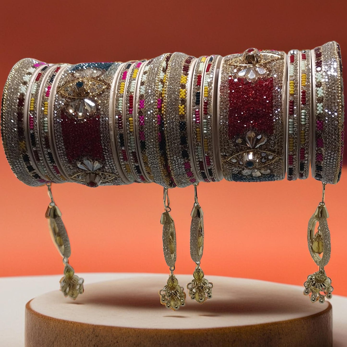 Royal Bridal Lac Bangles Set with Kundan & Hanging Ornaments |Set of 14| For Girls and Women