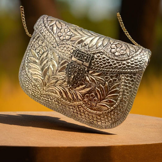 Floral Handcrafted Silver Bag | For Girls and Women