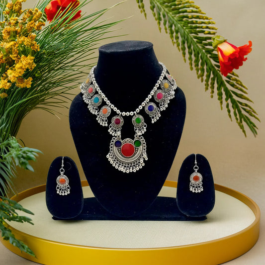 Tribal Boho Multicolor Coin Necklace set | Traditional Handmade | Ethnic set | for Women & Girls.