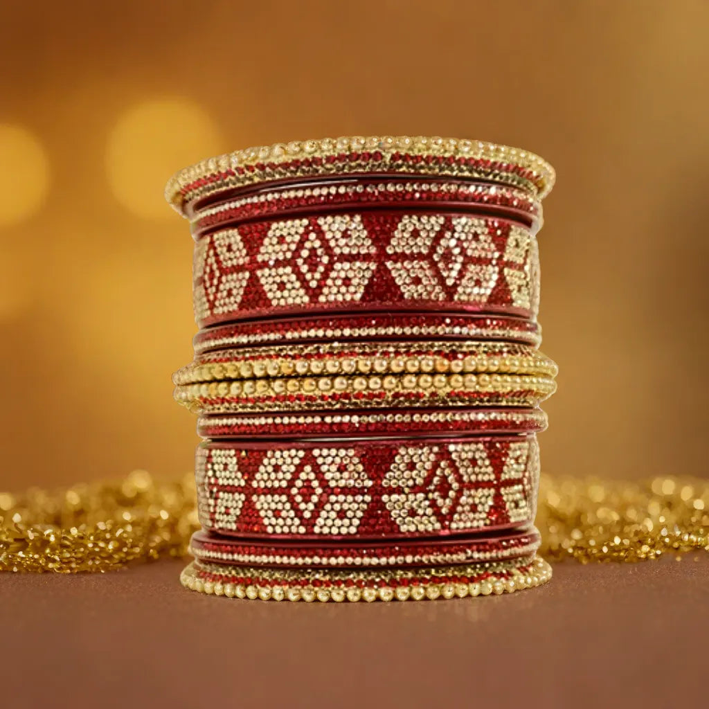 Graphic Design Bridal Red Lakh Bangles Set of 10 | Traditional Rajasthani Lakh Bangles | For Women and Girls