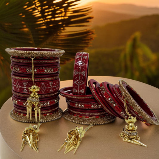 Elegant Bridal Lac Bangles with Gold Dangling Kalire | Set of 26 | For Girls and Women