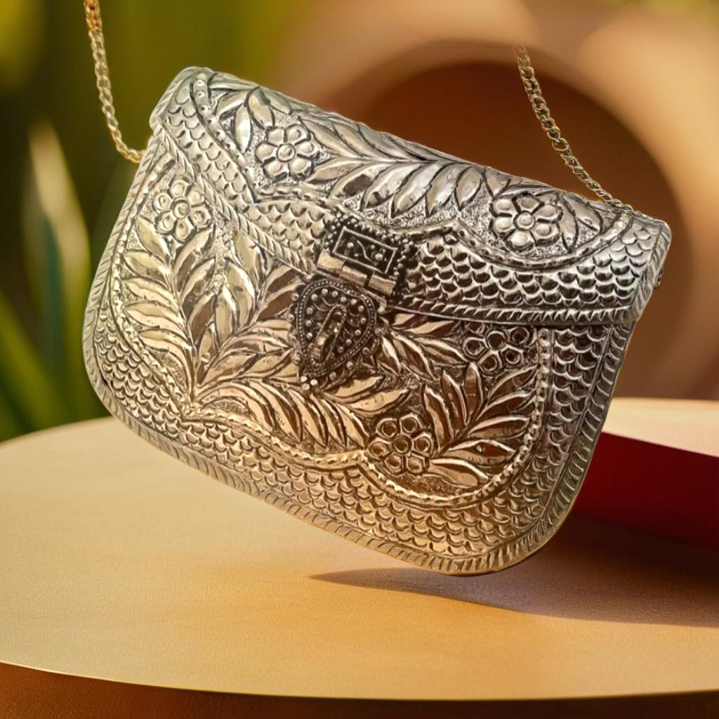 Floral Handcrafted Silver Bag | For Girls and Women