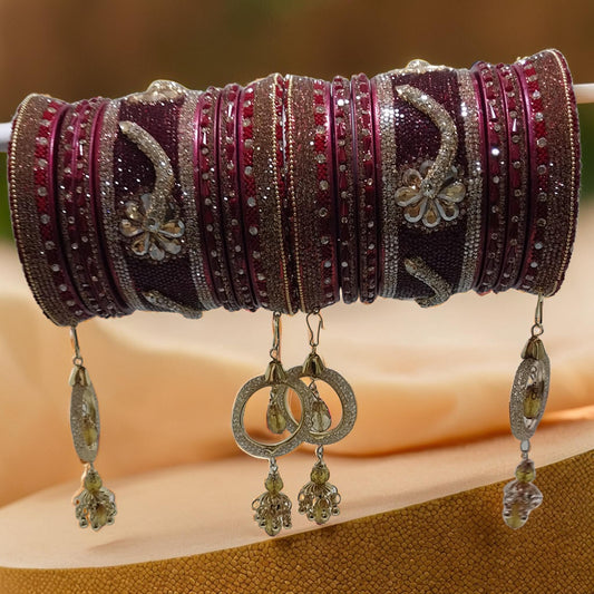 Grand Bridal Lac Bangles Set with Kundan & Hanging Rings |Set of 14 | For Girls and Women