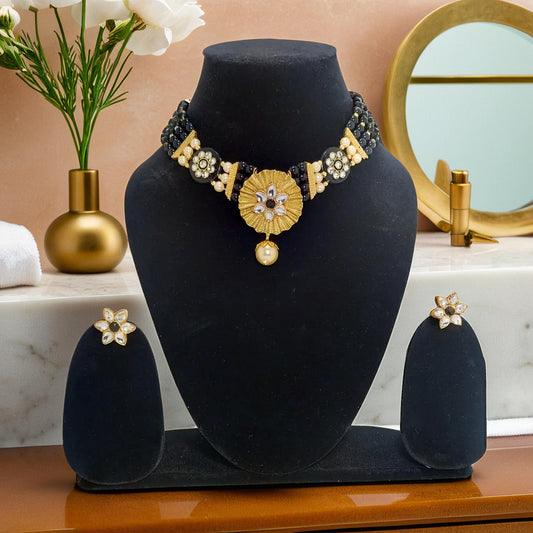 Gold platted Floral Kundan Choker | Set Traditional Jewelry | Pearl Choker/Necklace | For women and Girls.