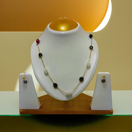 Oval white Marble Stone Chain Set |Minimal Necklace | Chain | For Women and Girls