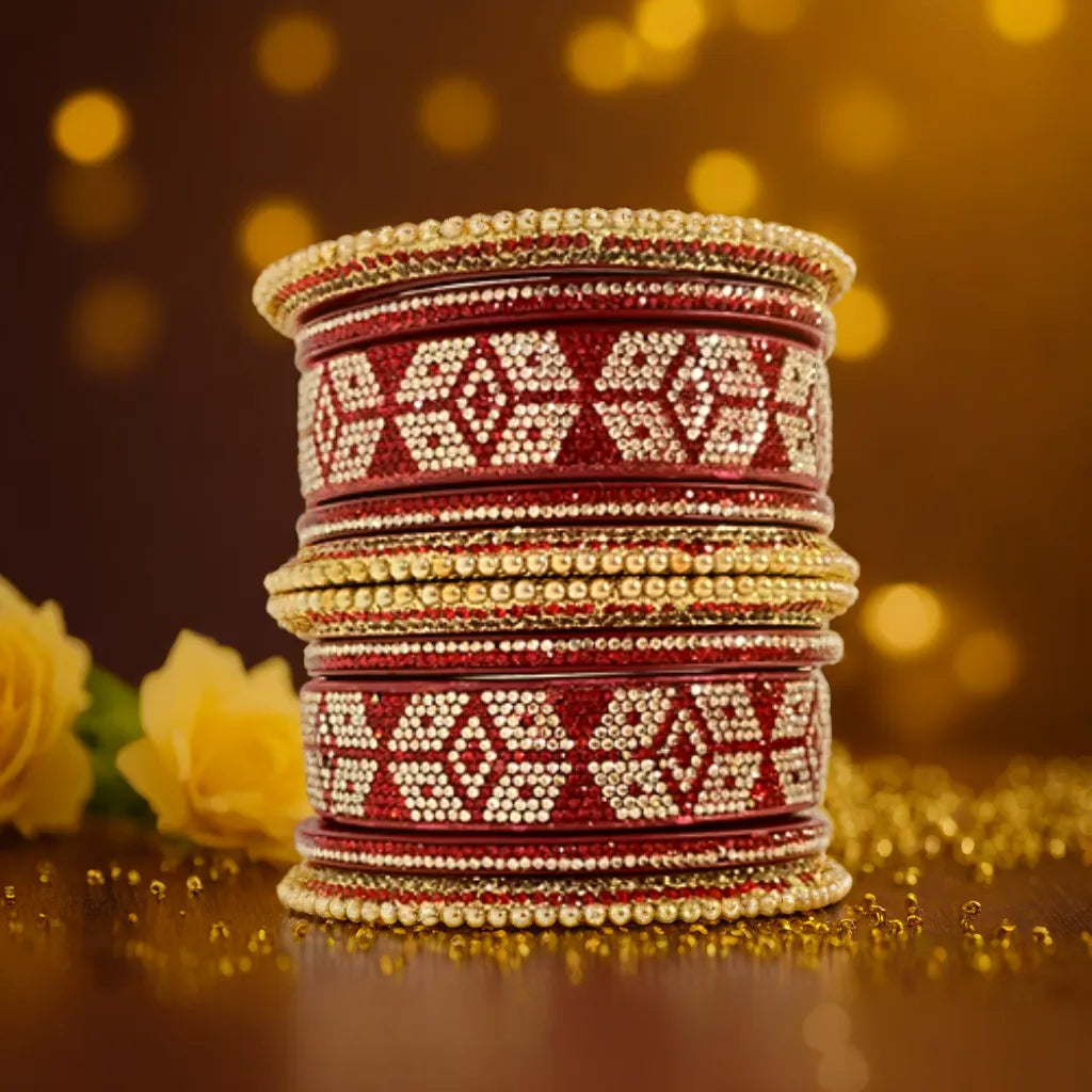 Graphic Design Bridal Red Lakh Bangles Set of 10 | Traditional Rajasthani Lakh Bangles | For Women and Girls